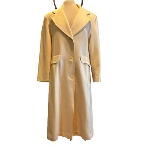 Cream Long Wool Trench Coat 3 Button Vintage Minimalist Vintage 8P J Hilary USA